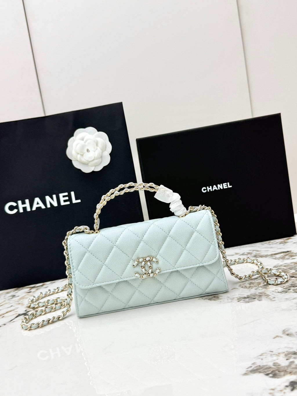 Chanel 25S Caviar Leather Kelly Handle Bag — Light Blue