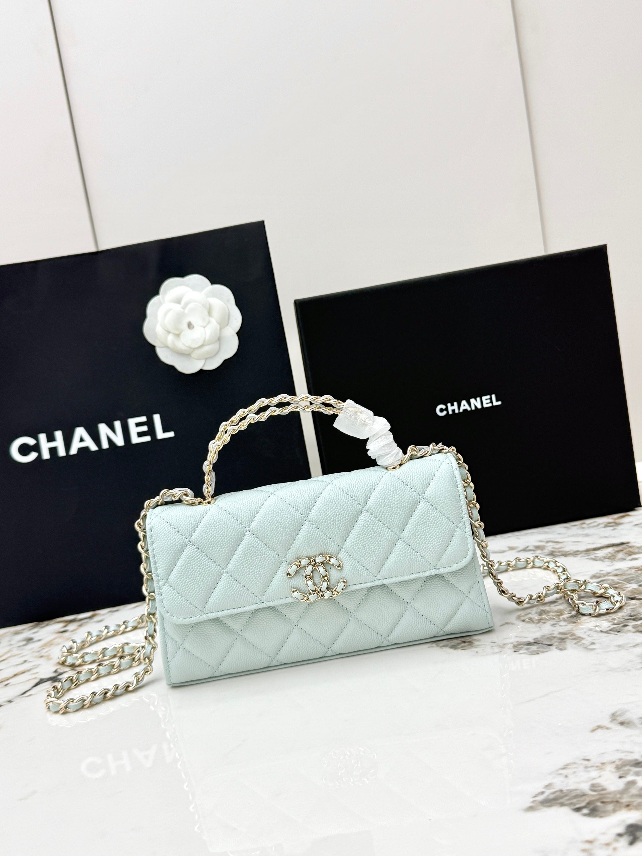Chanel 25S Caviar Leather Kelly Handle Bag — Light Blue