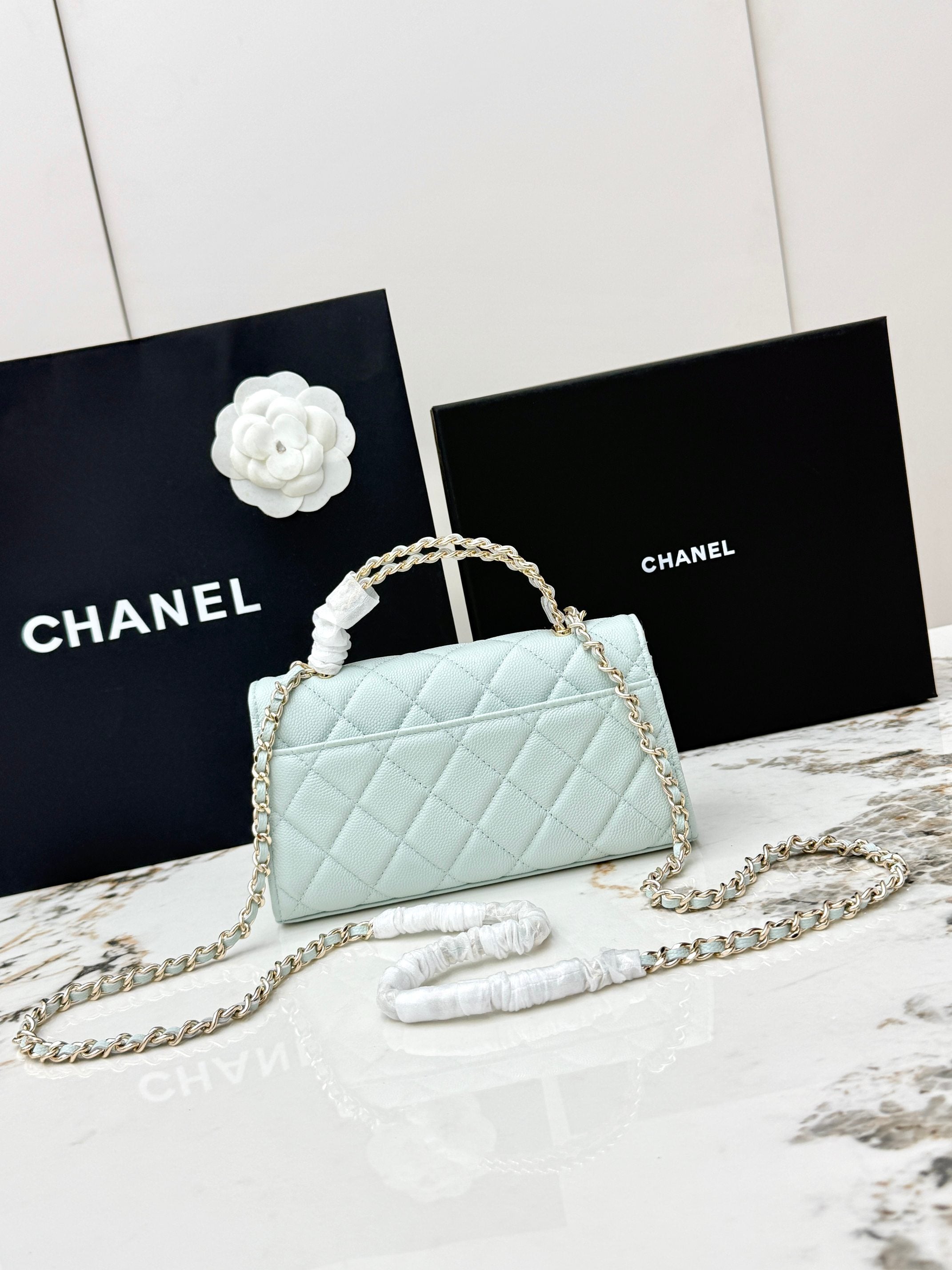 Chanel 25S Caviar Leather Kelly Handle Bag — Light Blue