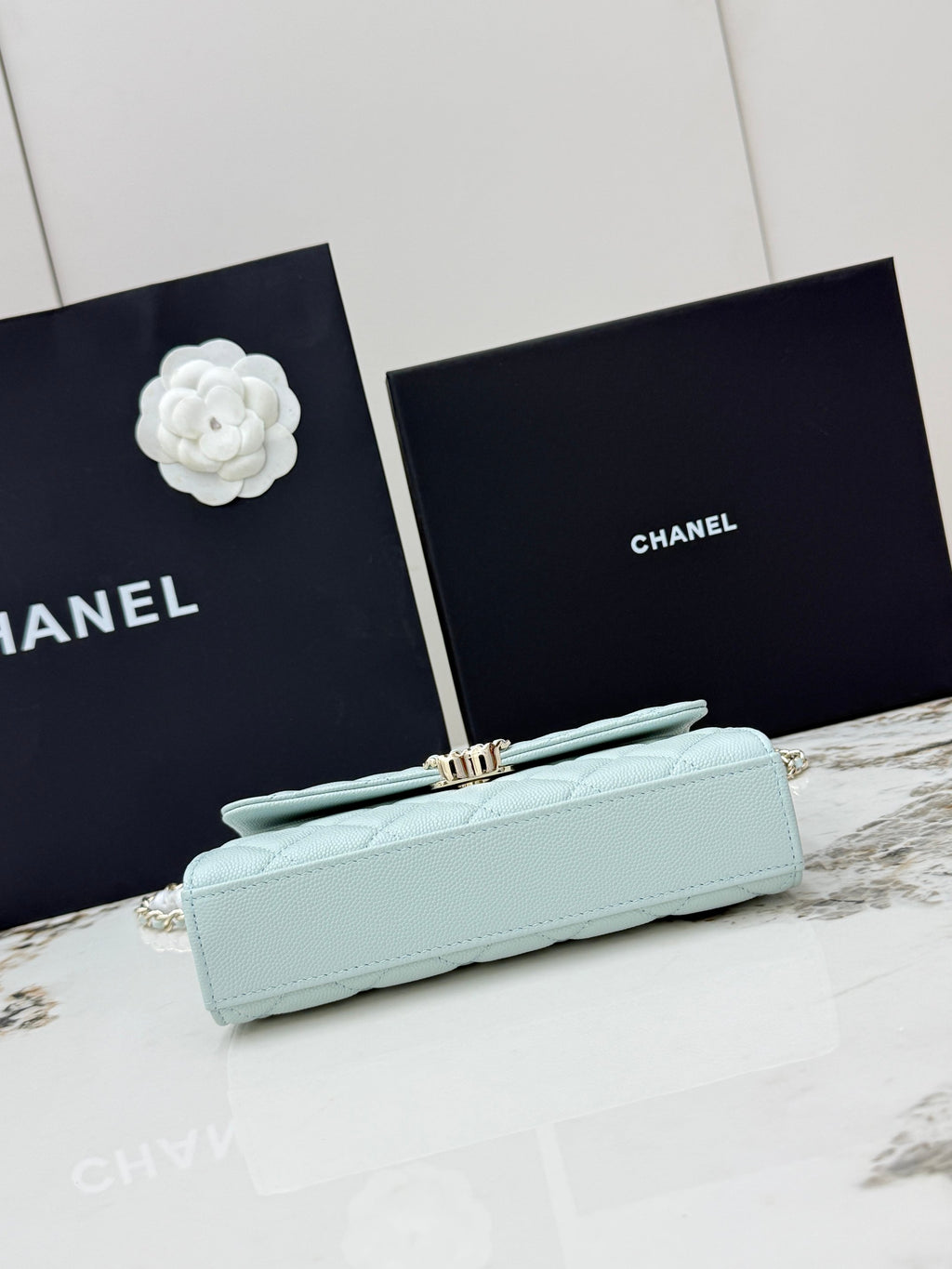 Chanel 25S Caviar Leather Kelly Handle Bag — Light Blue