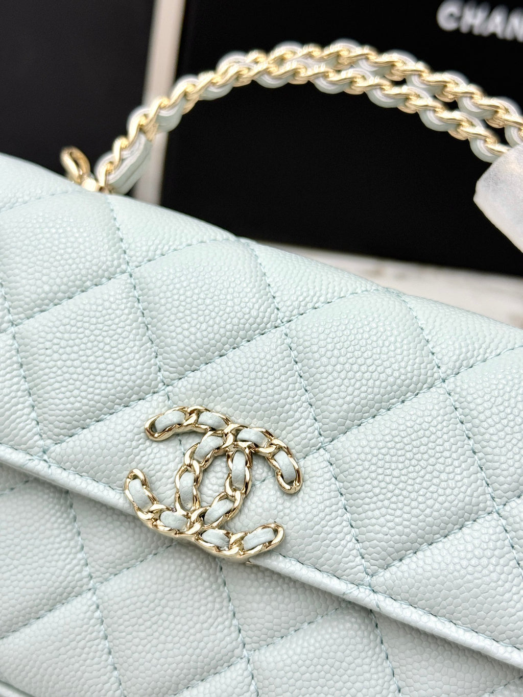 Chanel 25S Caviar Leather Kelly Handle Bag — Light Blue