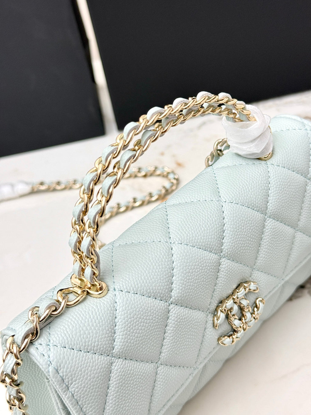 Chanel 25S Caviar Leather Kelly Handle Bag — Light Blue
