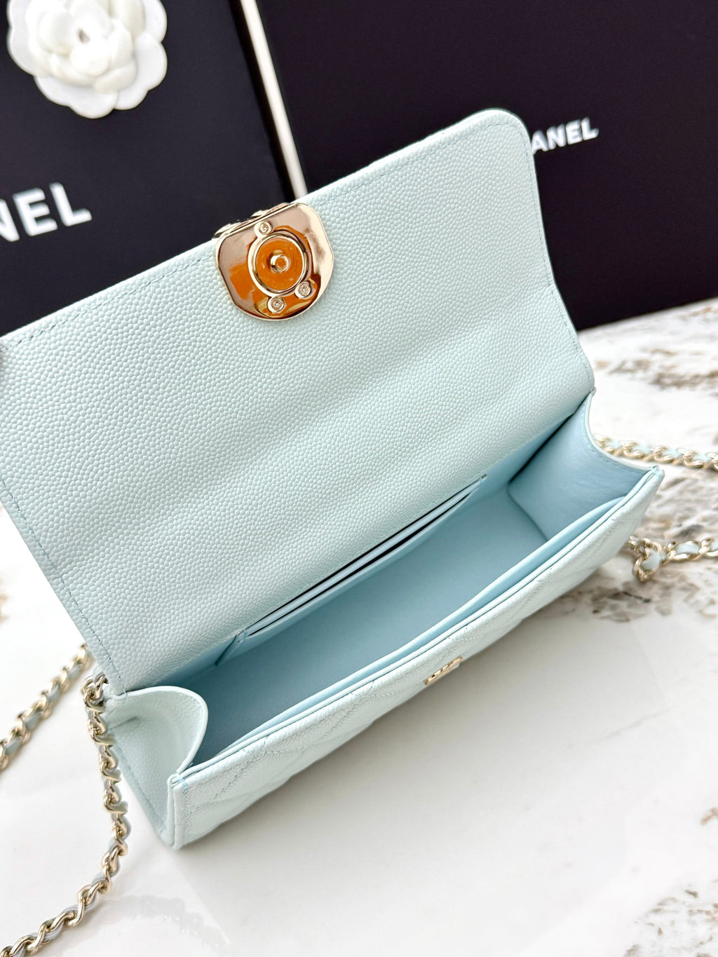 Chanel 25S Caviar Leather Kelly Handle Bag — Light Blue