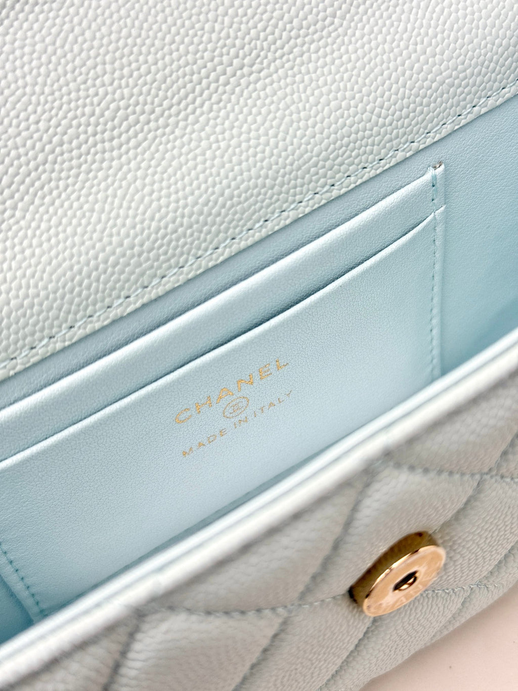 Chanel 25S Caviar Leather Kelly Handle Bag — Light Blue