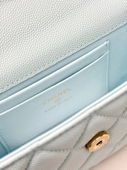 Chanel 25S Caviar Leather Kelly Handle Bag — Light Blue