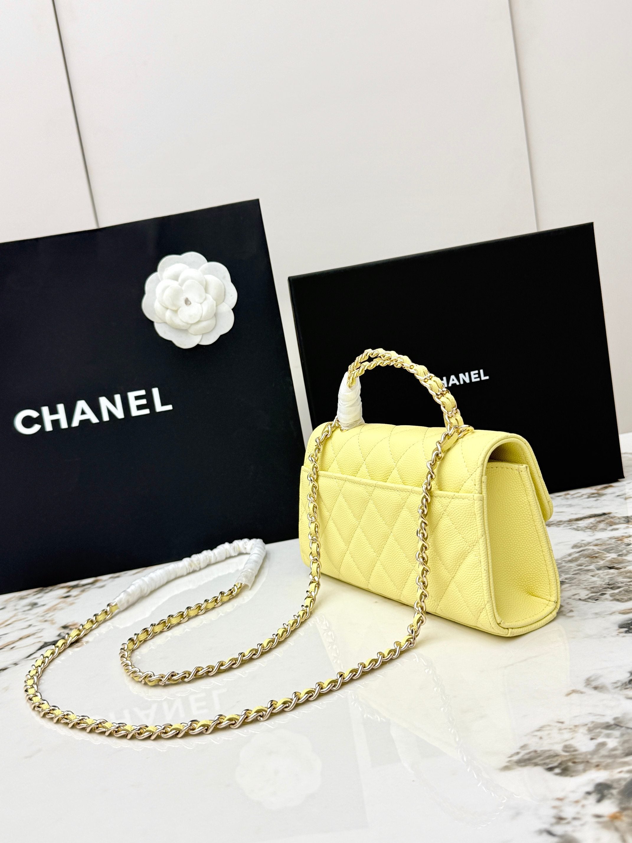 Chanel 25S Caviar Leather Kelly Handle Bag — Lemon Yellow