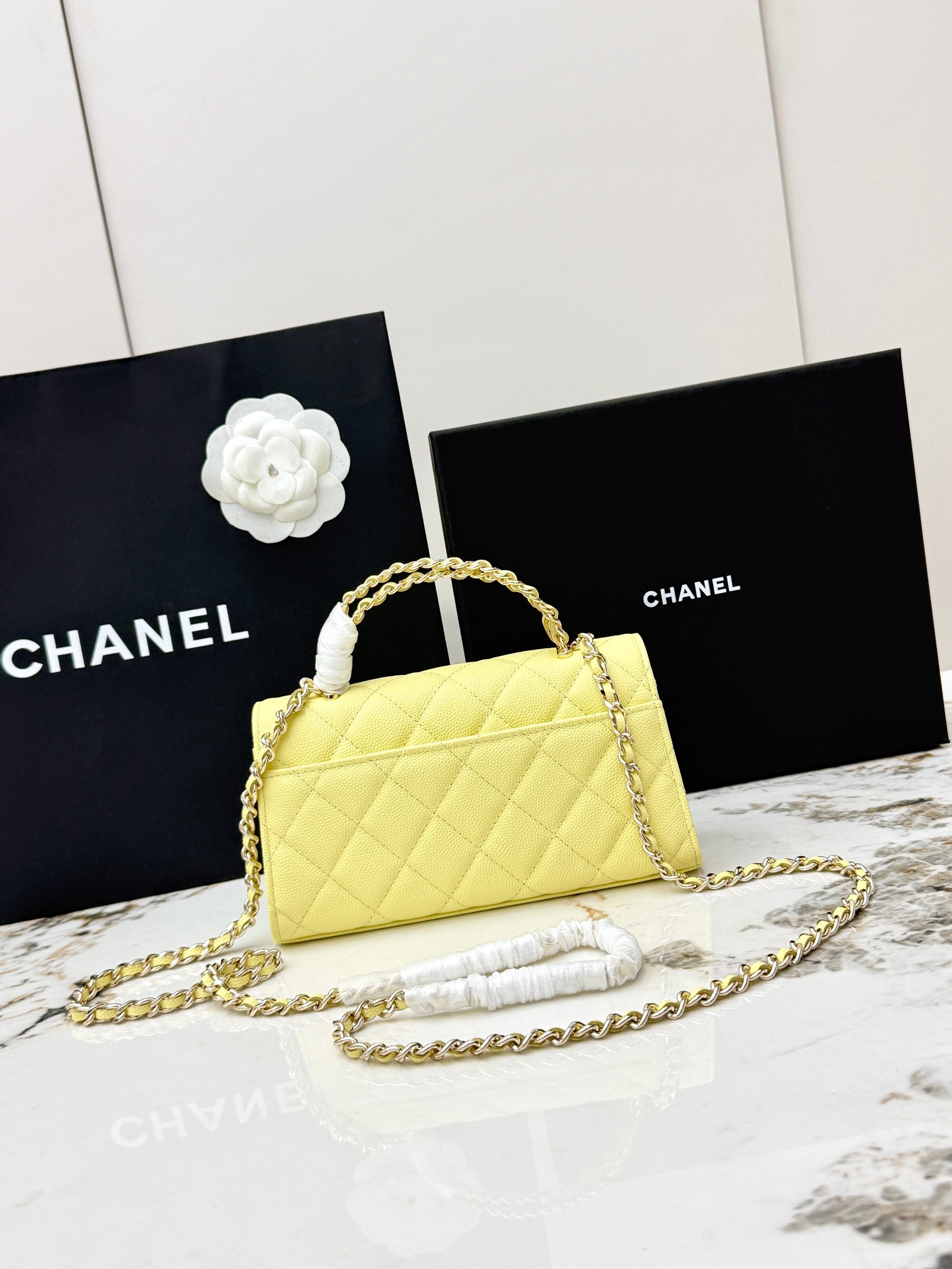 Chanel 25S Caviar Leather Kelly Handle Bag — Lemon Yellow