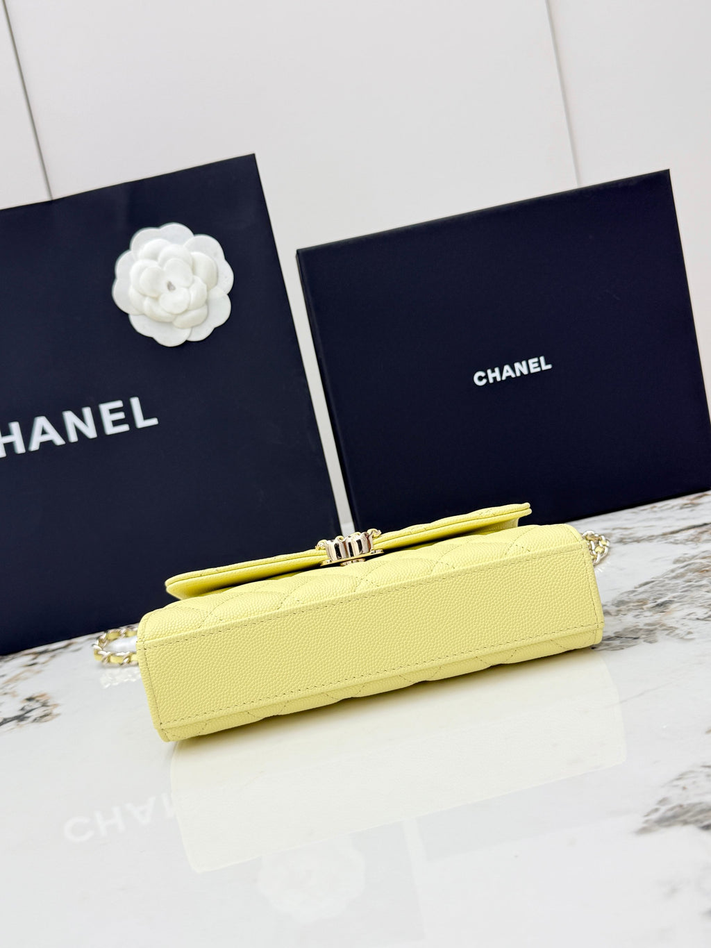 Chanel 25S Caviar Leather Kelly Handle Bag — Lemon Yellow