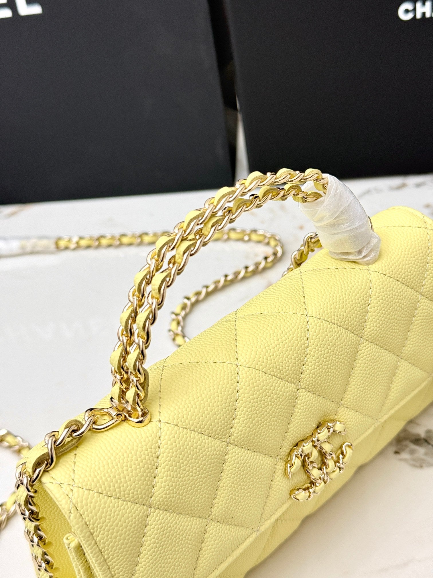 Chanel 25S Caviar Leather Kelly Handle Bag — Lemon Yellow