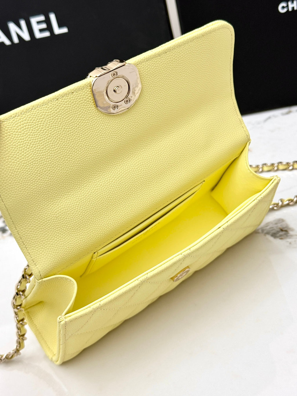 Chanel 25S Caviar Leather Kelly Handle Bag — Lemon Yellow