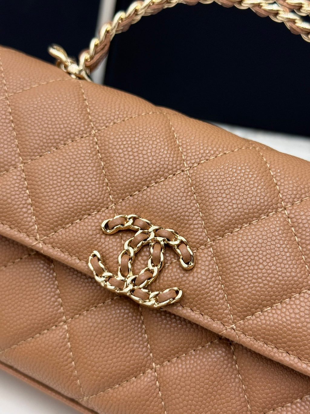 Chanel 25S Caviar Leather Kelly Handle Bag — Caramel