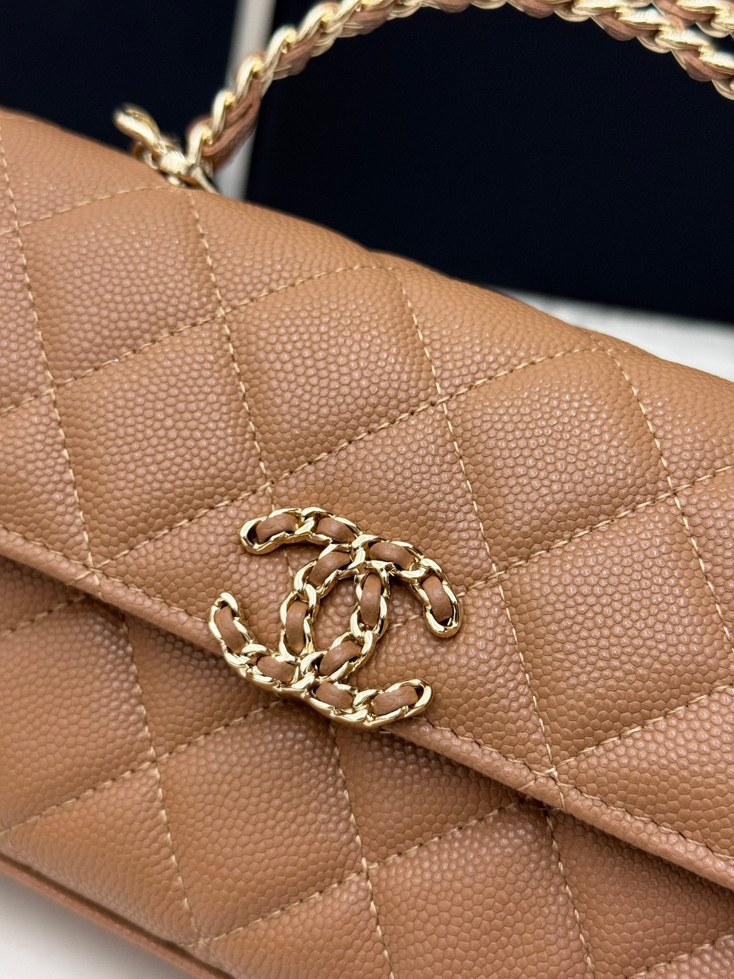 Chanel 25S Caviar Leather Kelly Handle Bag — Caramel