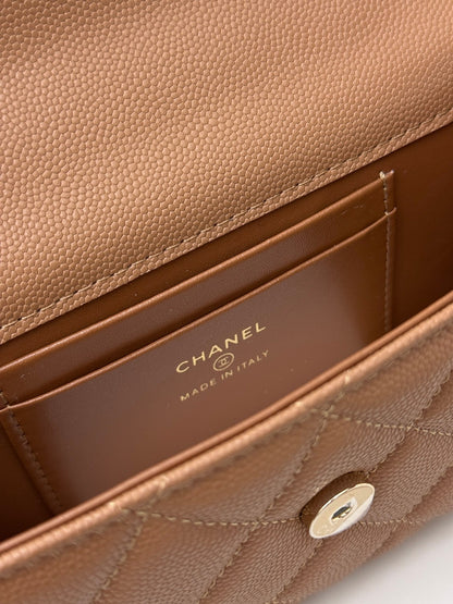Chanel 25S Caviar Leather Kelly Handle Bag — Caramel