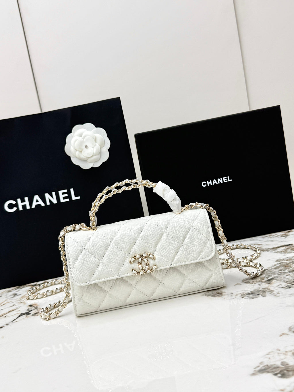 Chanel 25S Caviar Leather Kelly Handle Bag — Cream White