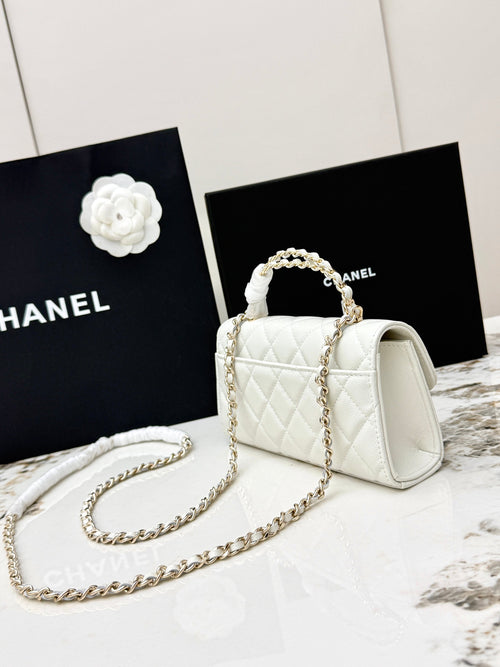Chanel 25S Caviar Leather Kelly Handle Bag — Cream White
