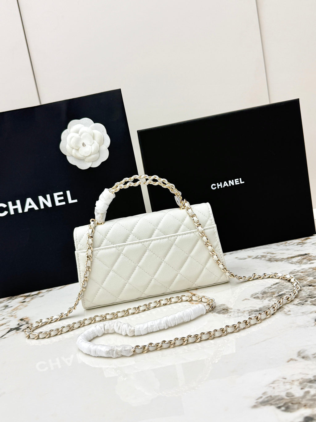 Chanel 25S Caviar Leather Kelly Handle Bag — Cream White