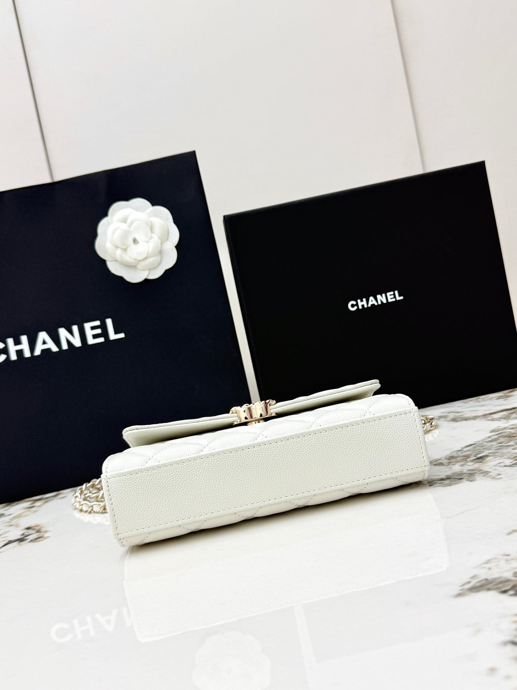 Chanel 25S Caviar Leather Kelly Handle Bag — Cream White