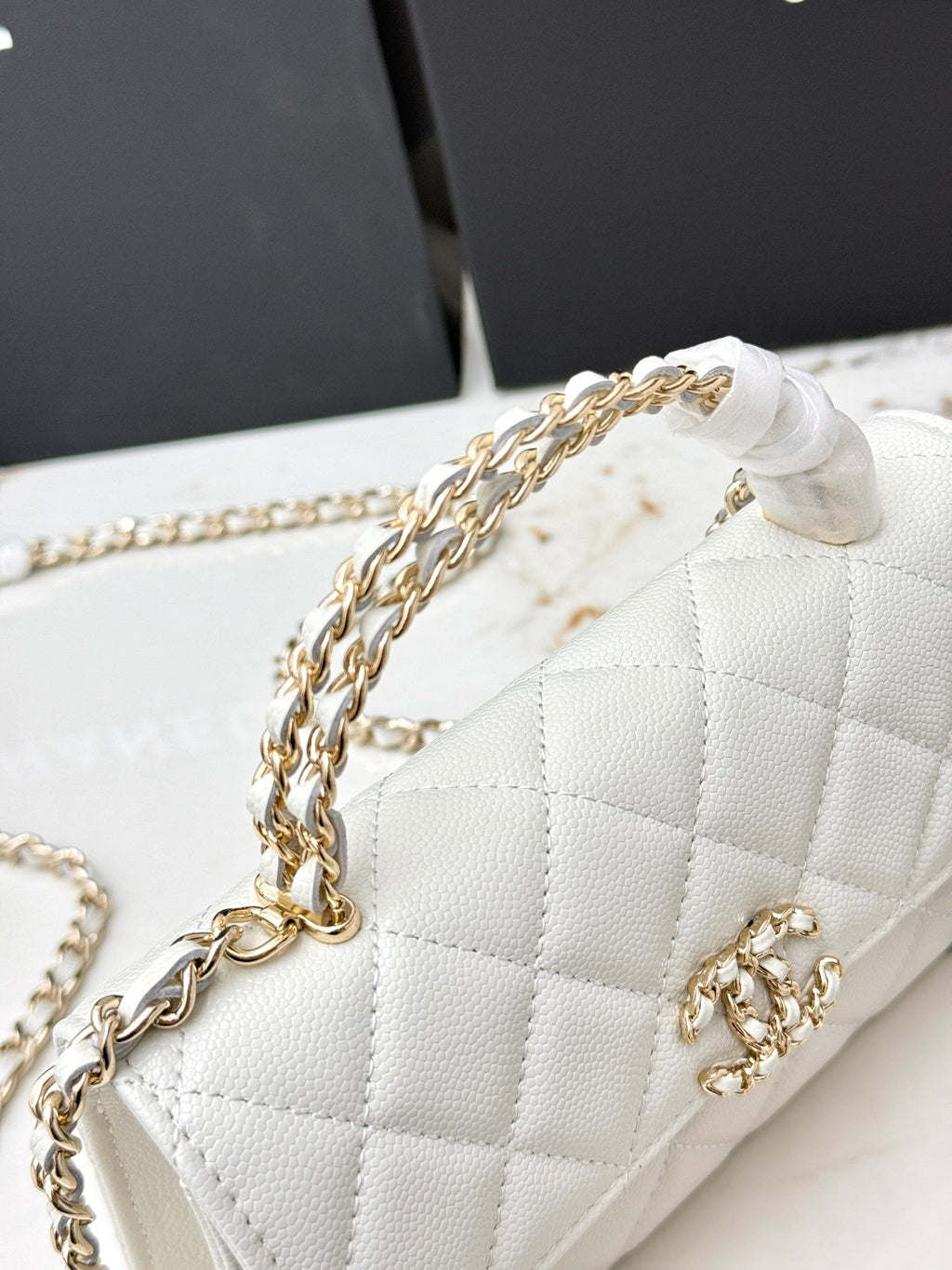 Chanel 25S Caviar Leather Kelly Handle Bag — Cream White