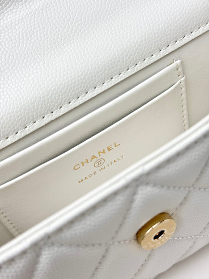 Chanel 25S Caviar Leather Kelly Handle Bag — Cream White