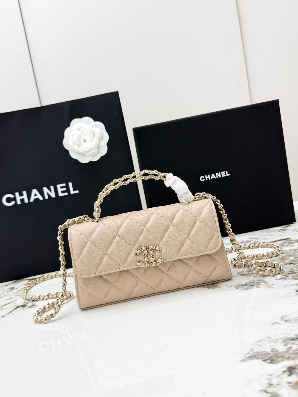 Chanel 25S Caviar Leather Kelly Handle Bag — Milk Tea Nude Pink