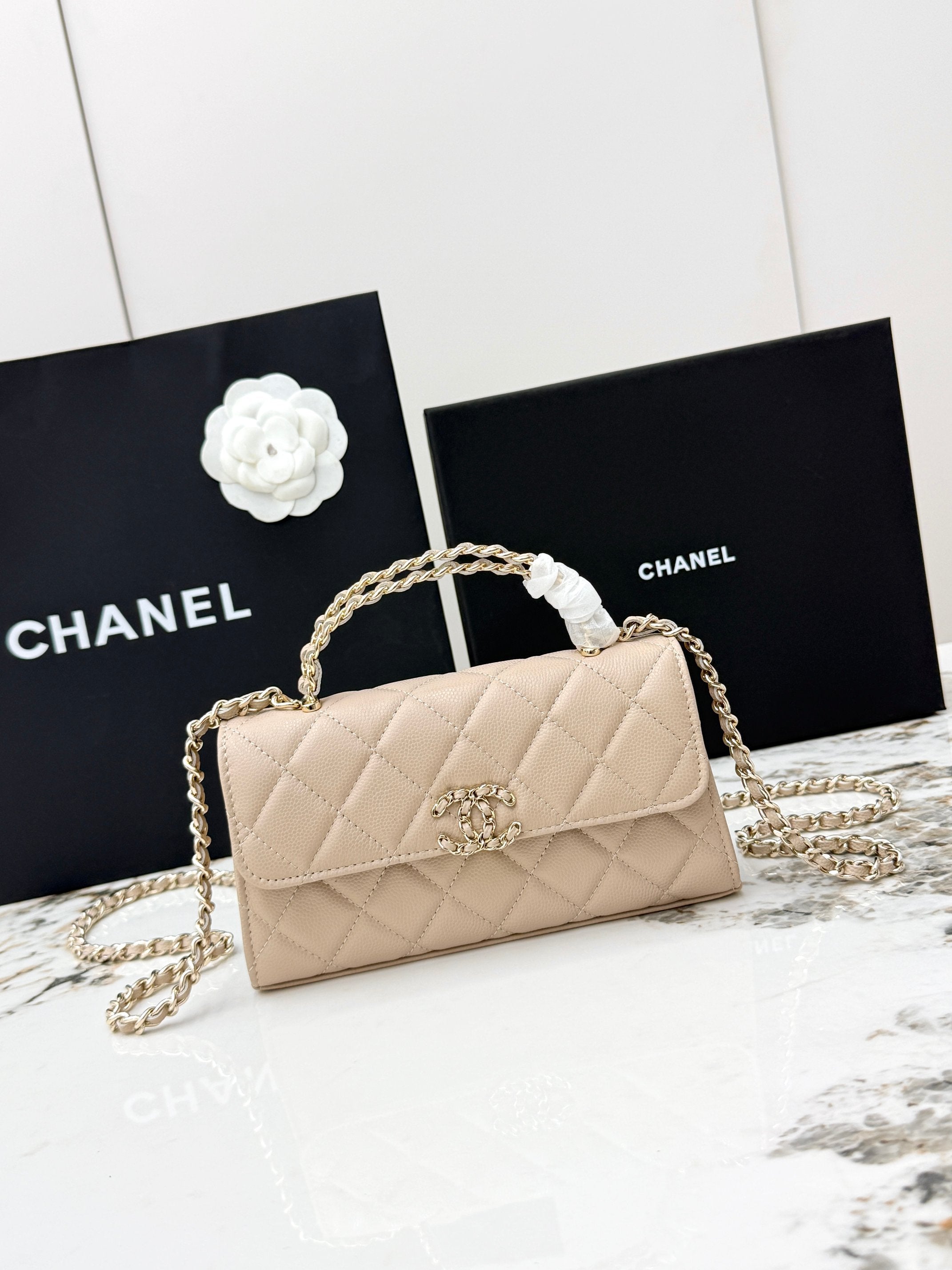 Chanel 25S Caviar Leather Kelly Handle Bag — Milk Tea Nude Pink