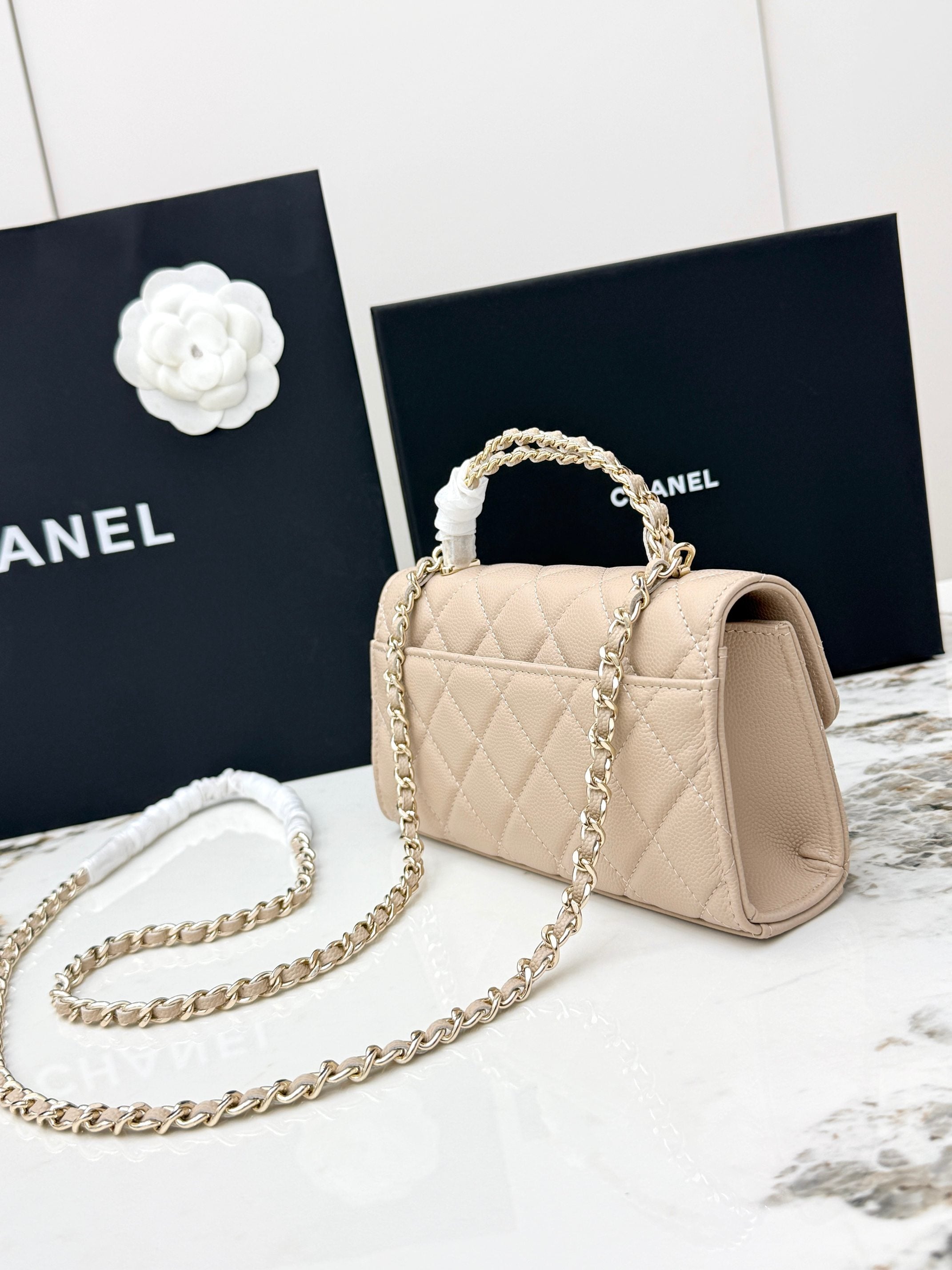 Chanel 25S Caviar Leather Kelly Handle Bag — Milk Tea Nude Pink