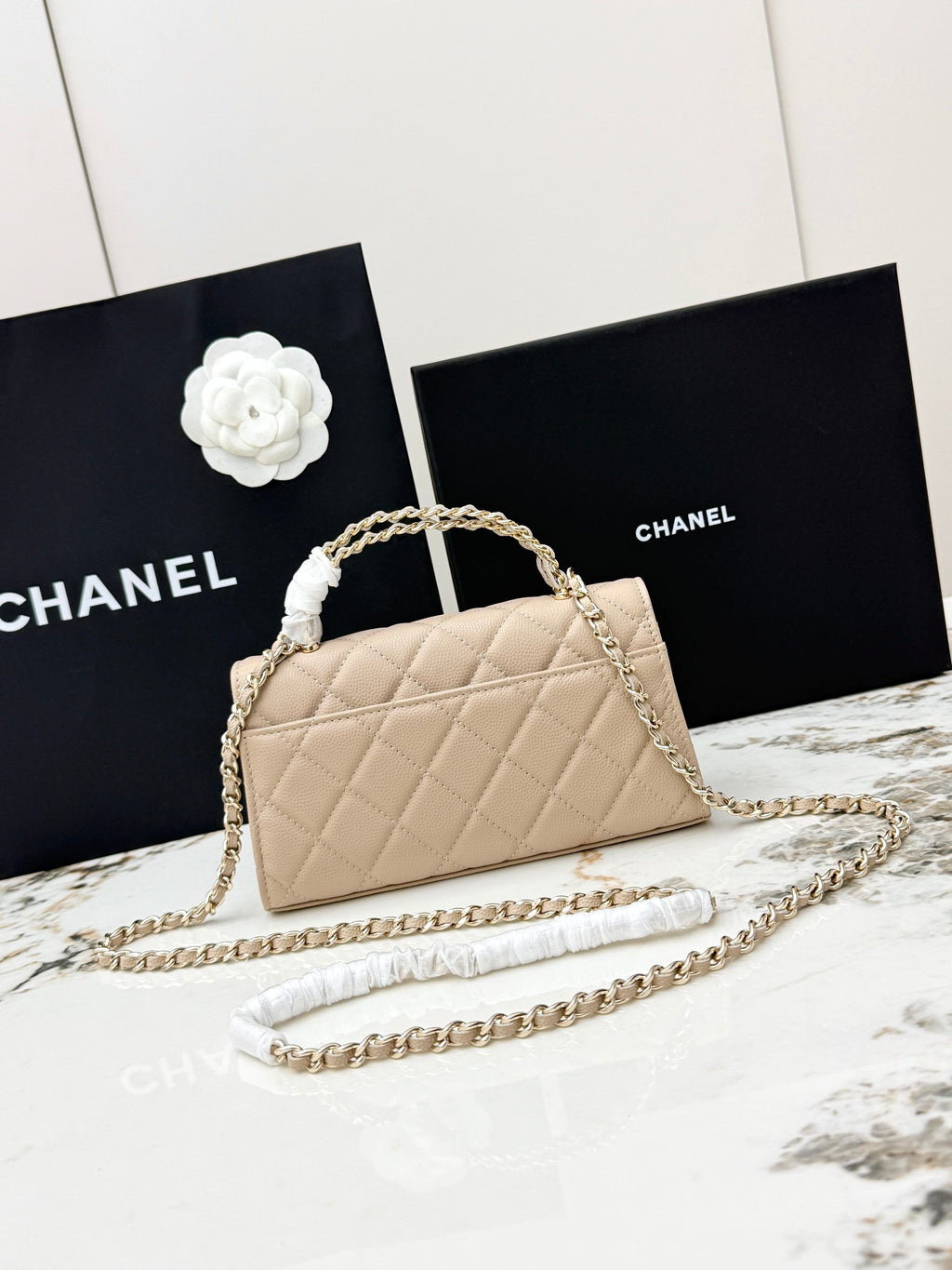 Chanel 25S Caviar Leather Kelly Handle Bag — Milk Tea Nude Pink