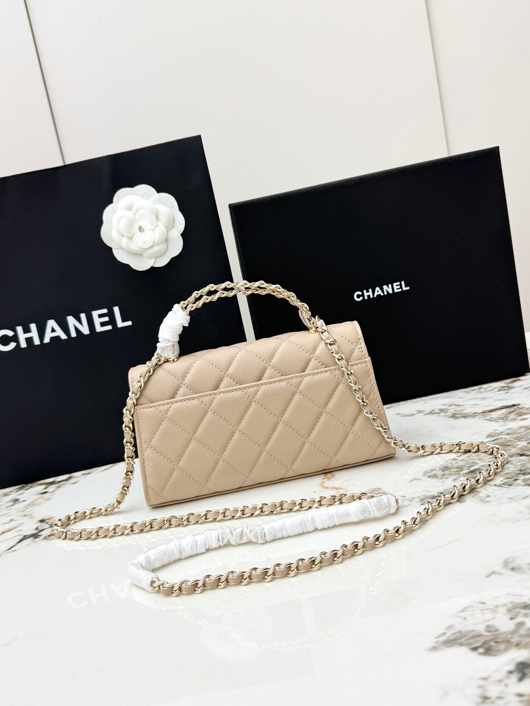 Chanel 25S Caviar Leather Kelly Handle Bag — Milk Tea Nude Pink