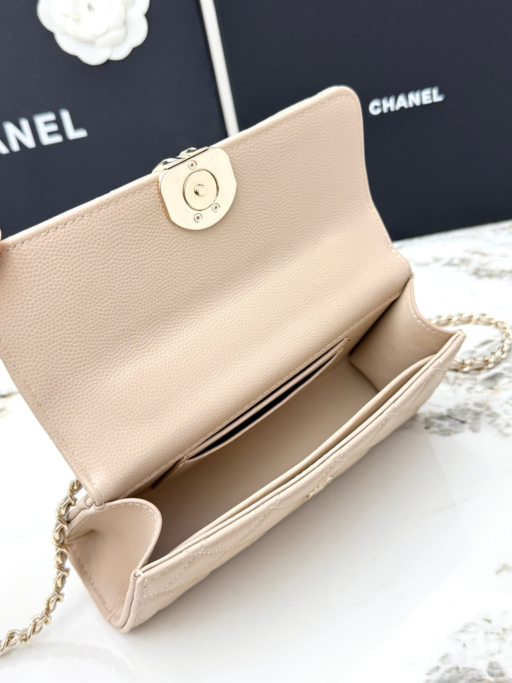 Chanel 25S Caviar Leather Kelly Handle Bag — Milk Tea Nude Pink