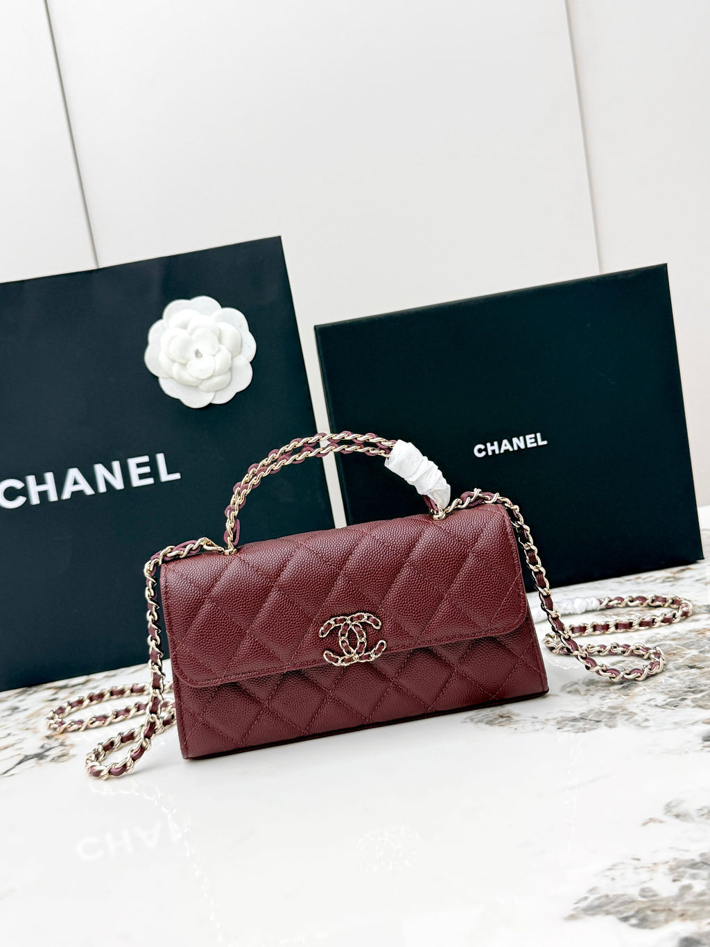 Chanel 25S Caviar Leather Kelly Handle Bag — Burgundy