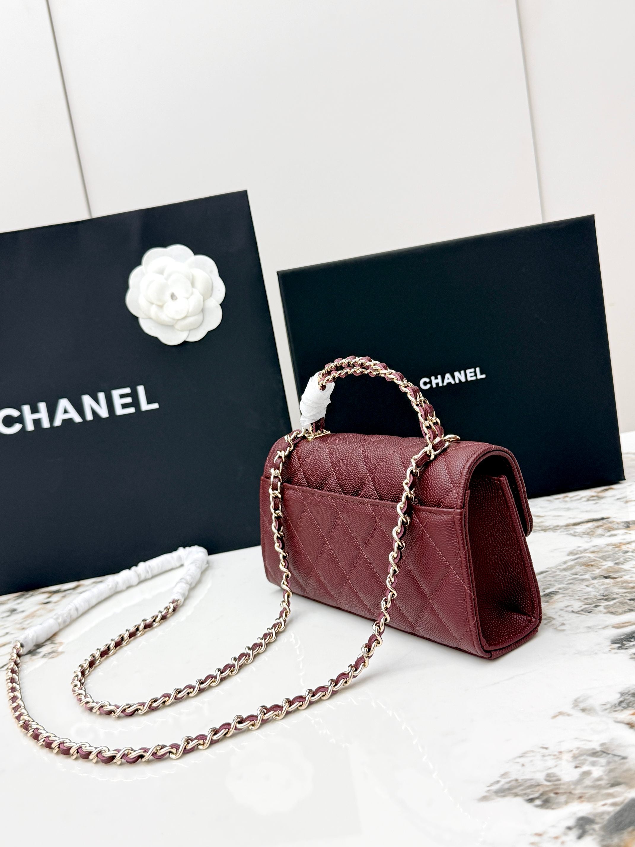 Chanel 25S Caviar Leather Kelly Handle Bag — Burgundy