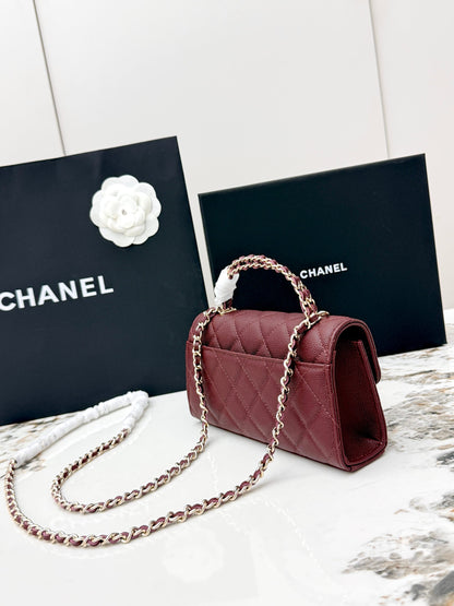 Chanel 25S Caviar Leather Kelly Handle Bag — Burgundy