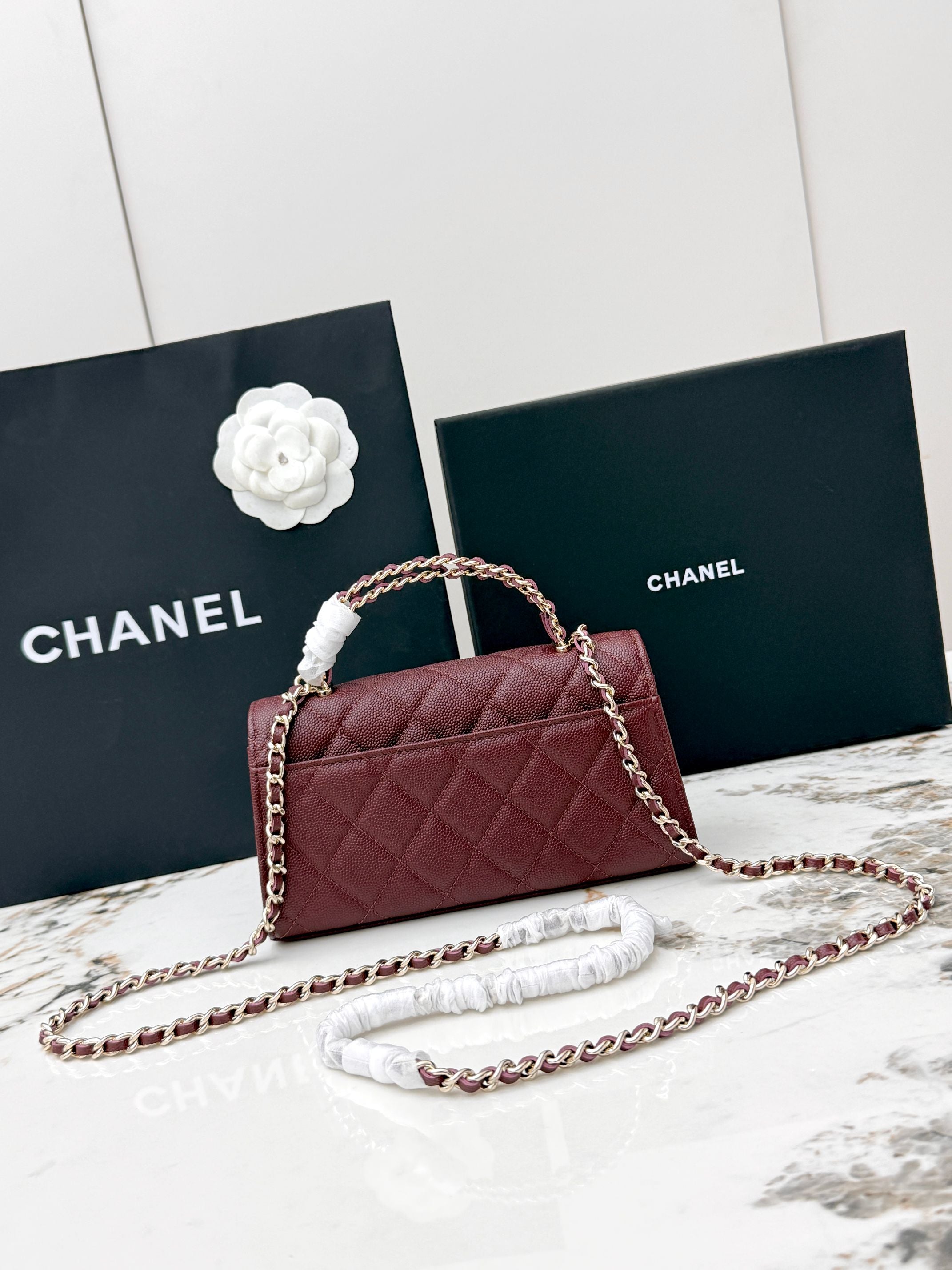 Chanel 25S Caviar Leather Kelly Handle Bag — Burgundy