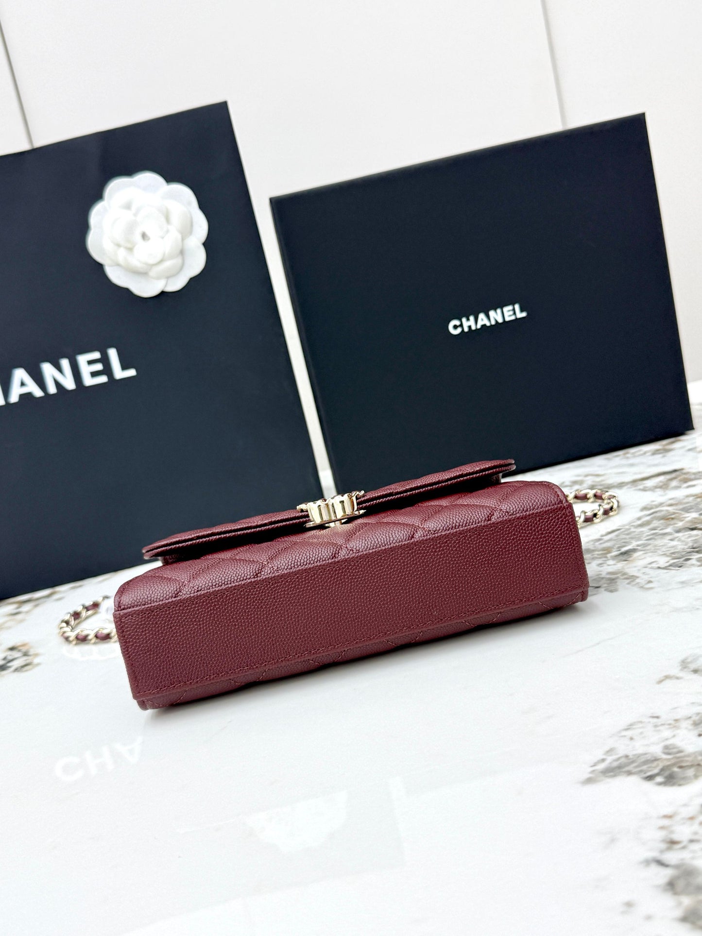 Chanel 25S Caviar Leather Kelly Handle Bag — Burgundy