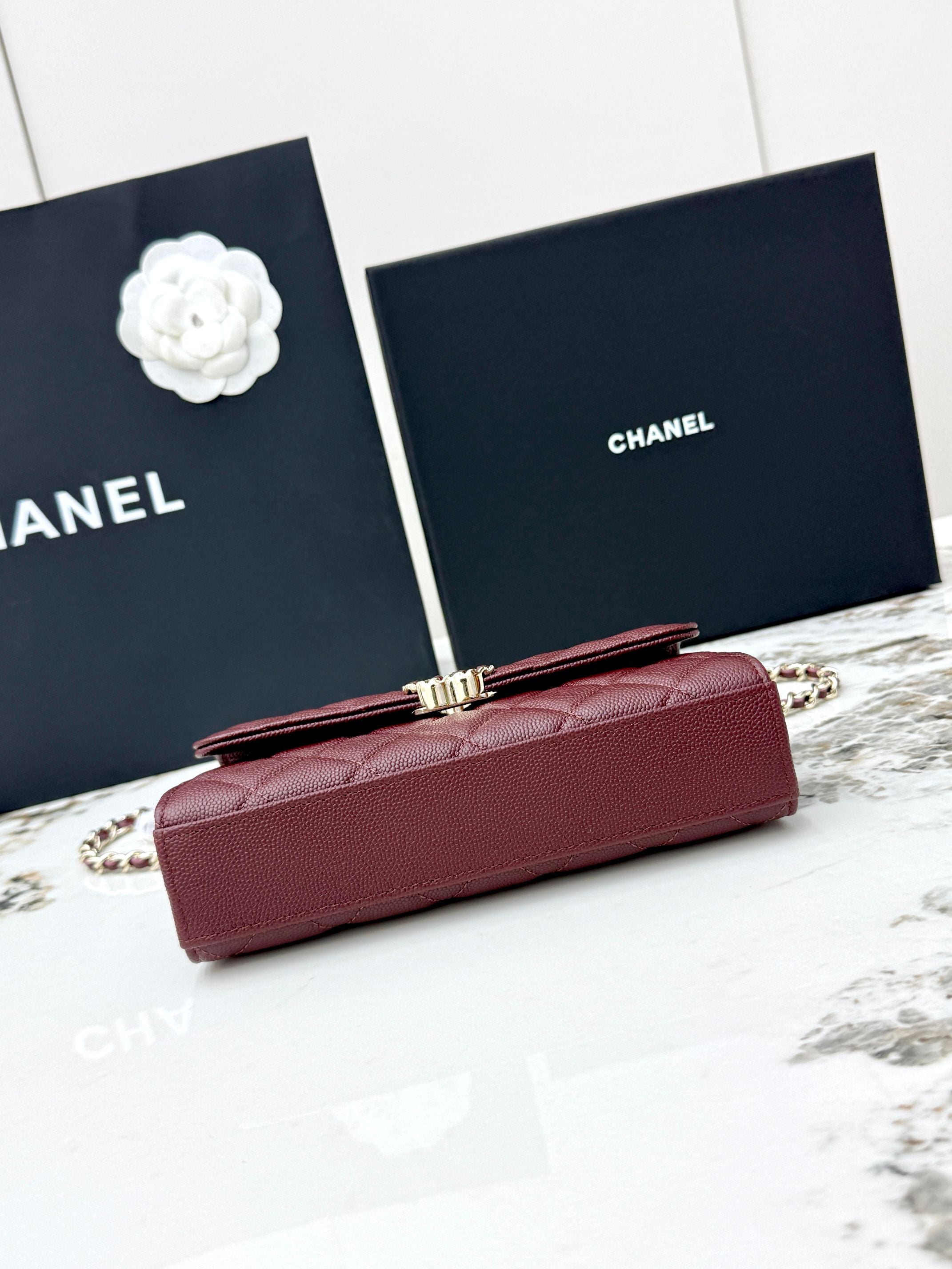 Chanel 25S Caviar Leather Kelly Handle Bag — Burgundy
