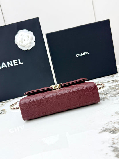 Chanel 25S Caviar Leather Kelly Handle Bag — Burgundy
