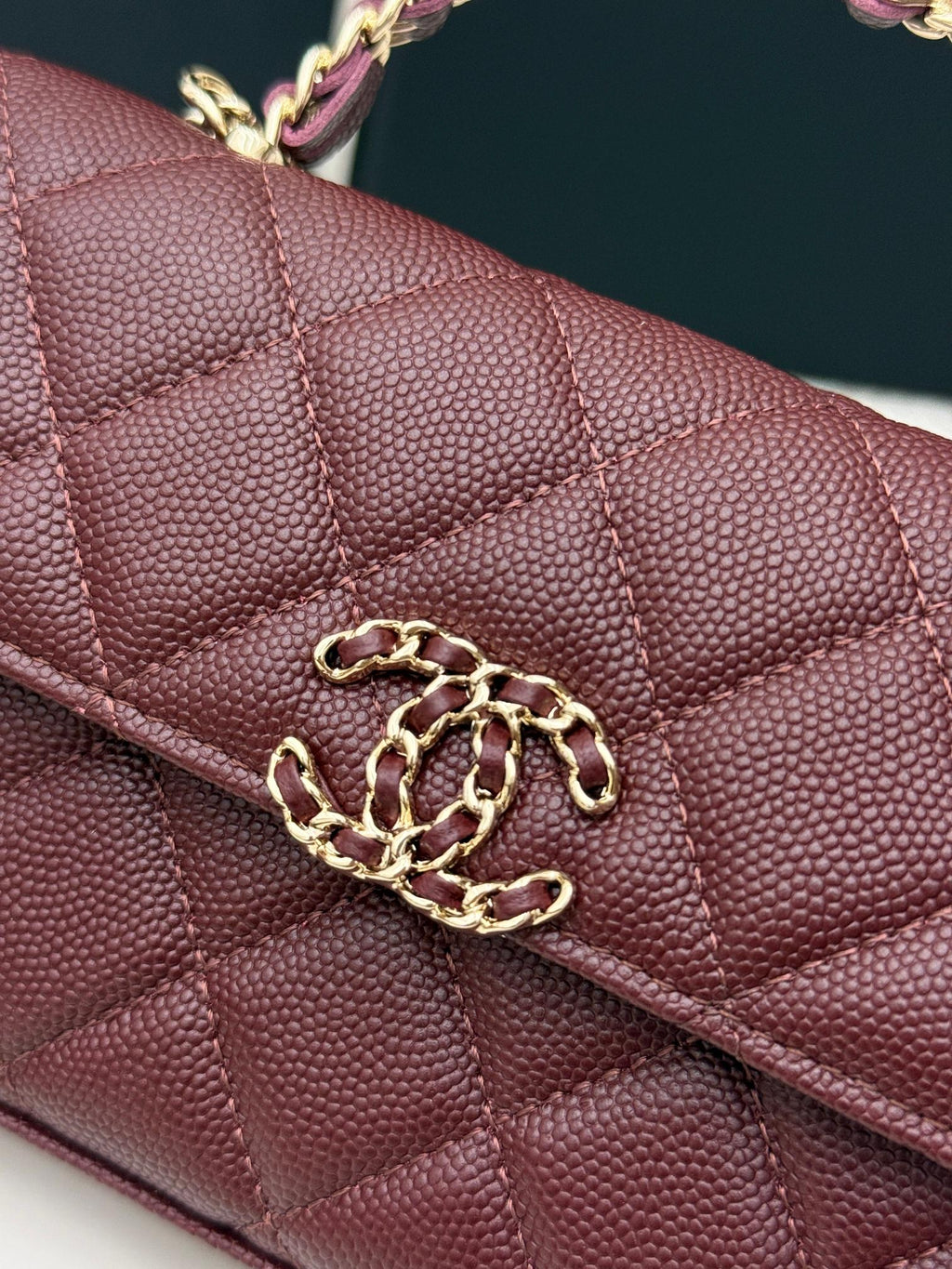 Chanel 25S Caviar Leather Kelly Handle Bag — Burgundy