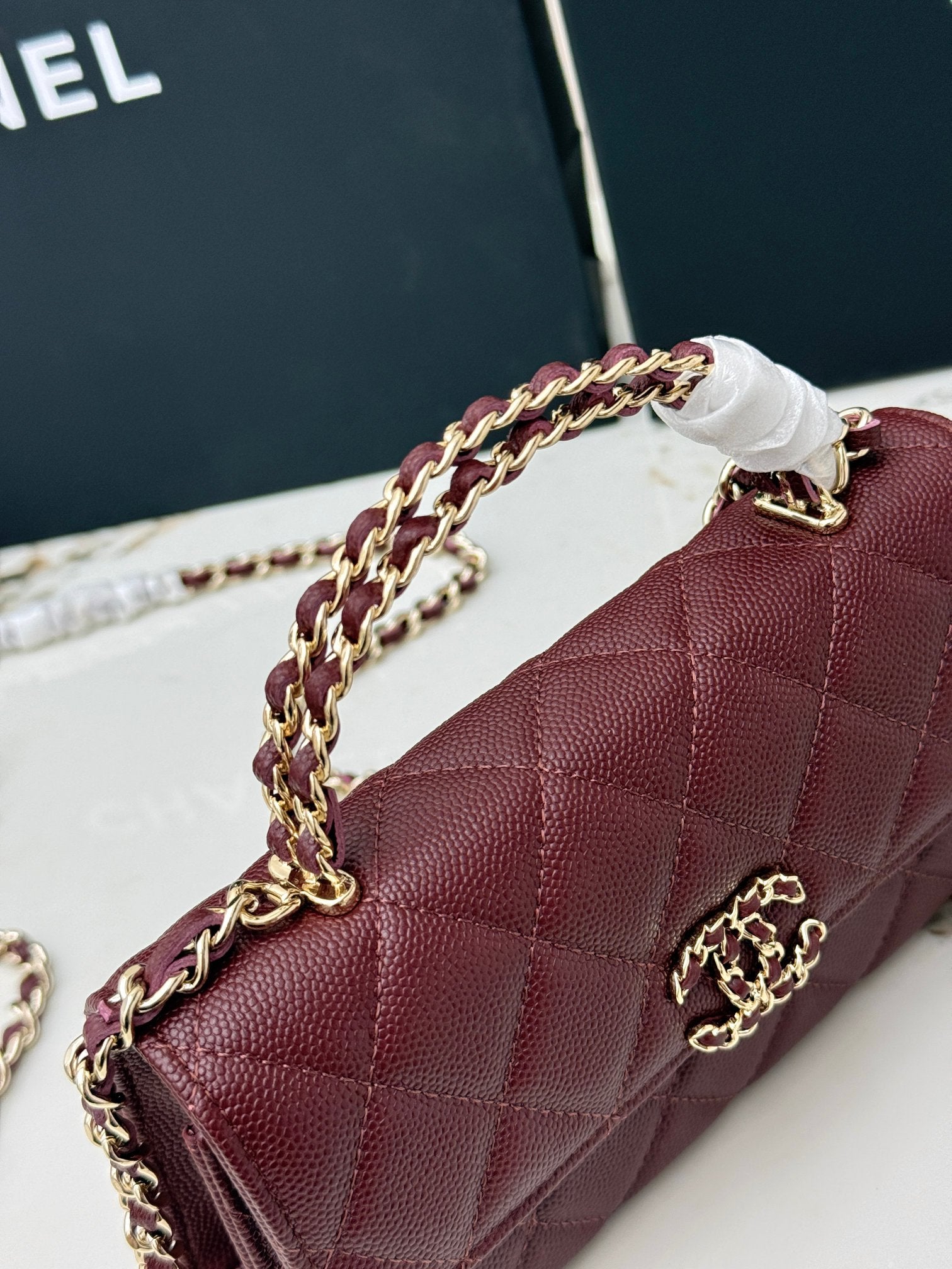 Chanel 25S Caviar Leather Kelly Handle Bag — Burgundy