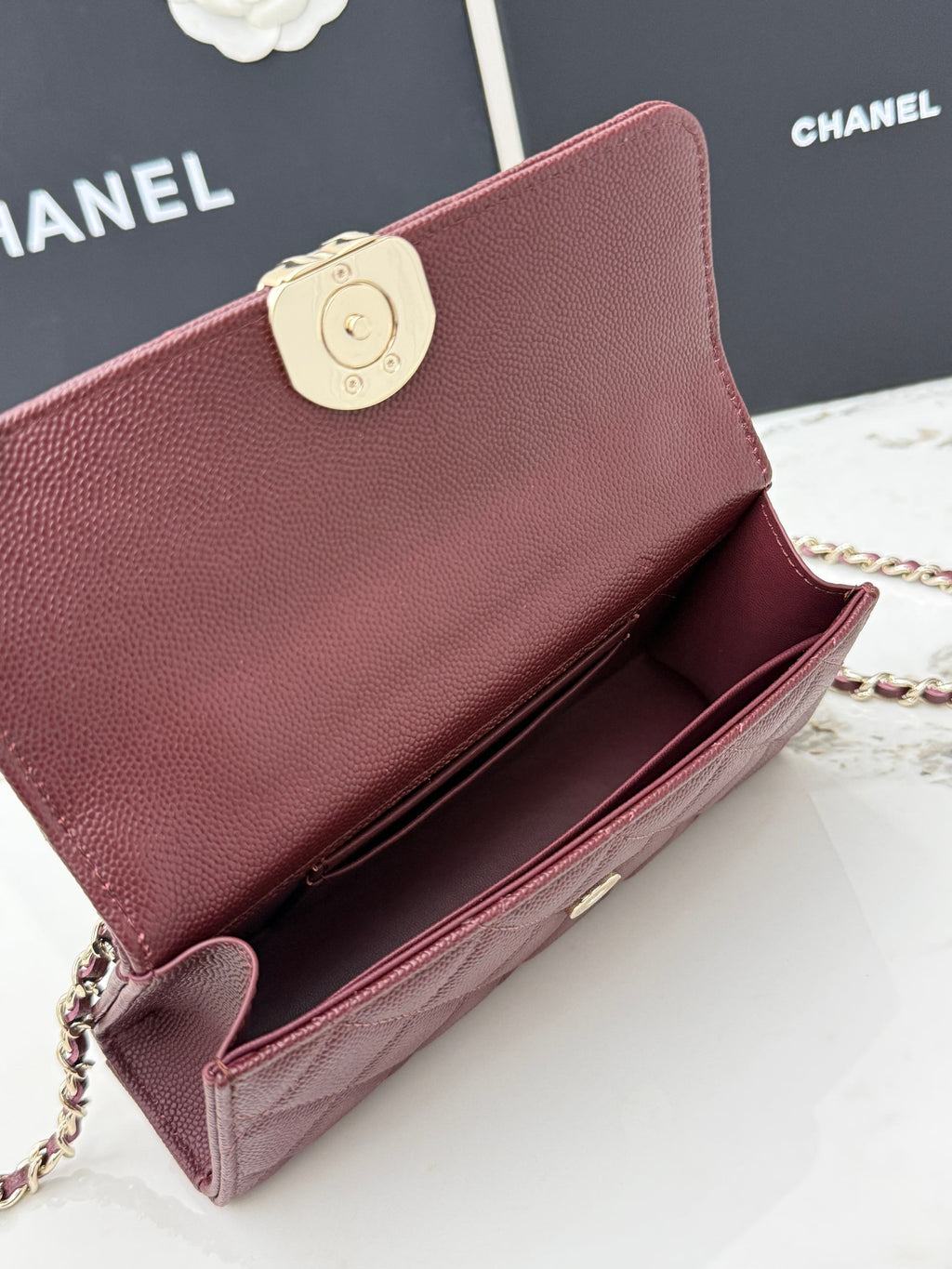 Chanel 25S Caviar Leather Kelly Handle Bag — Burgundy