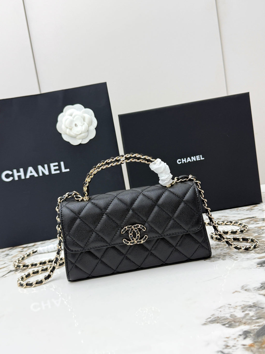 Chanel 25S Caviar Leather Kelly Handle Bag — Matte Black