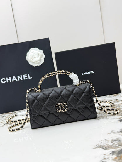 Chanel 25S Caviar Leather Kelly Handle Bag — Matte Black