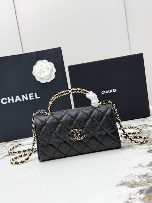 Chanel 25S Caviar Leather Kelly Handle Bag — Matte Black