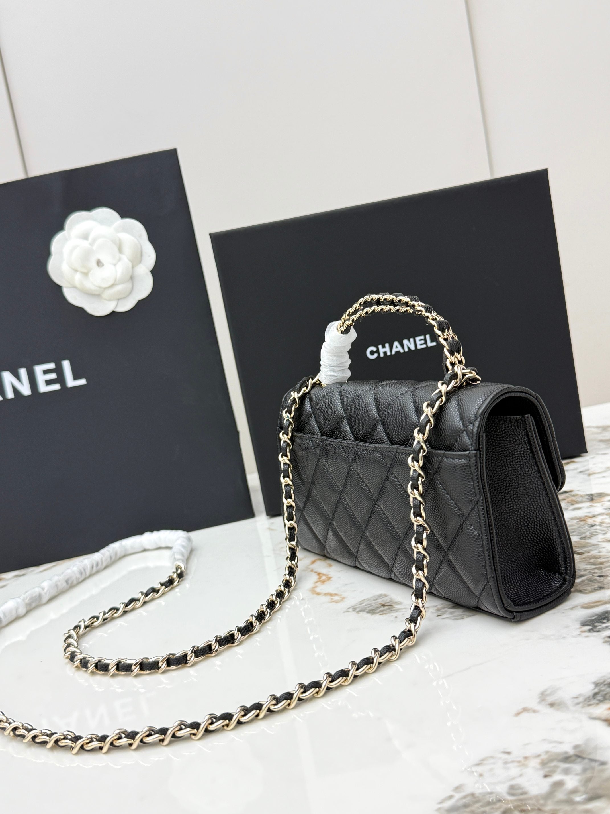 Chanel 25S Caviar Leather Kelly Handle Bag — Matte Black