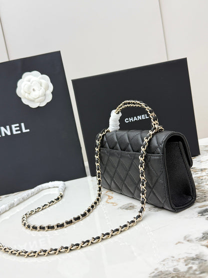 Chanel 25S Caviar Leather Kelly Handle Bag — Matte Black