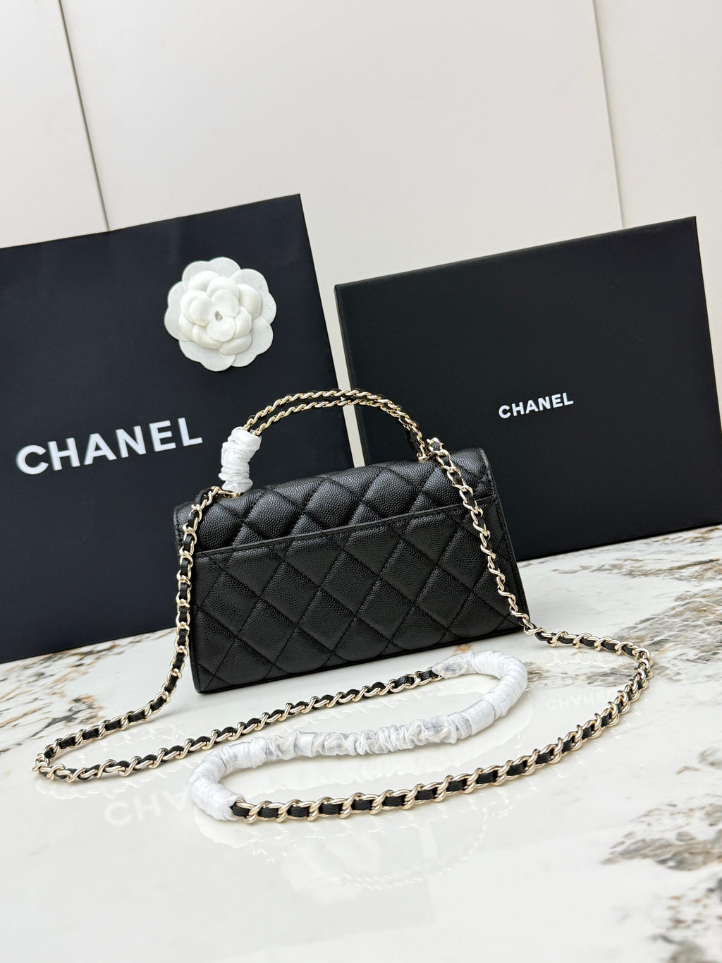 Chanel 25S Caviar Leather Kelly Handle Bag — Matte Black