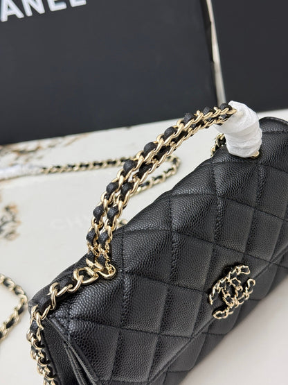 Chanel 25S Caviar Leather Kelly Handle Bag — Matte Black