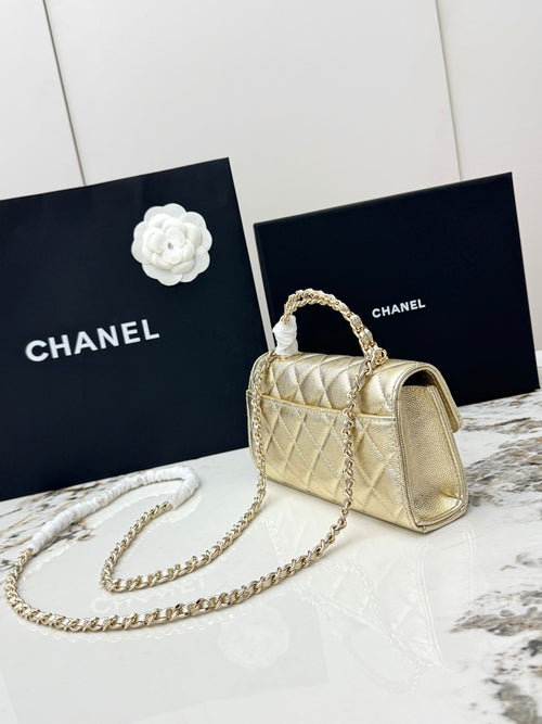 Chanel 25S Caviar Leather Kelly Handle Bag — Gold