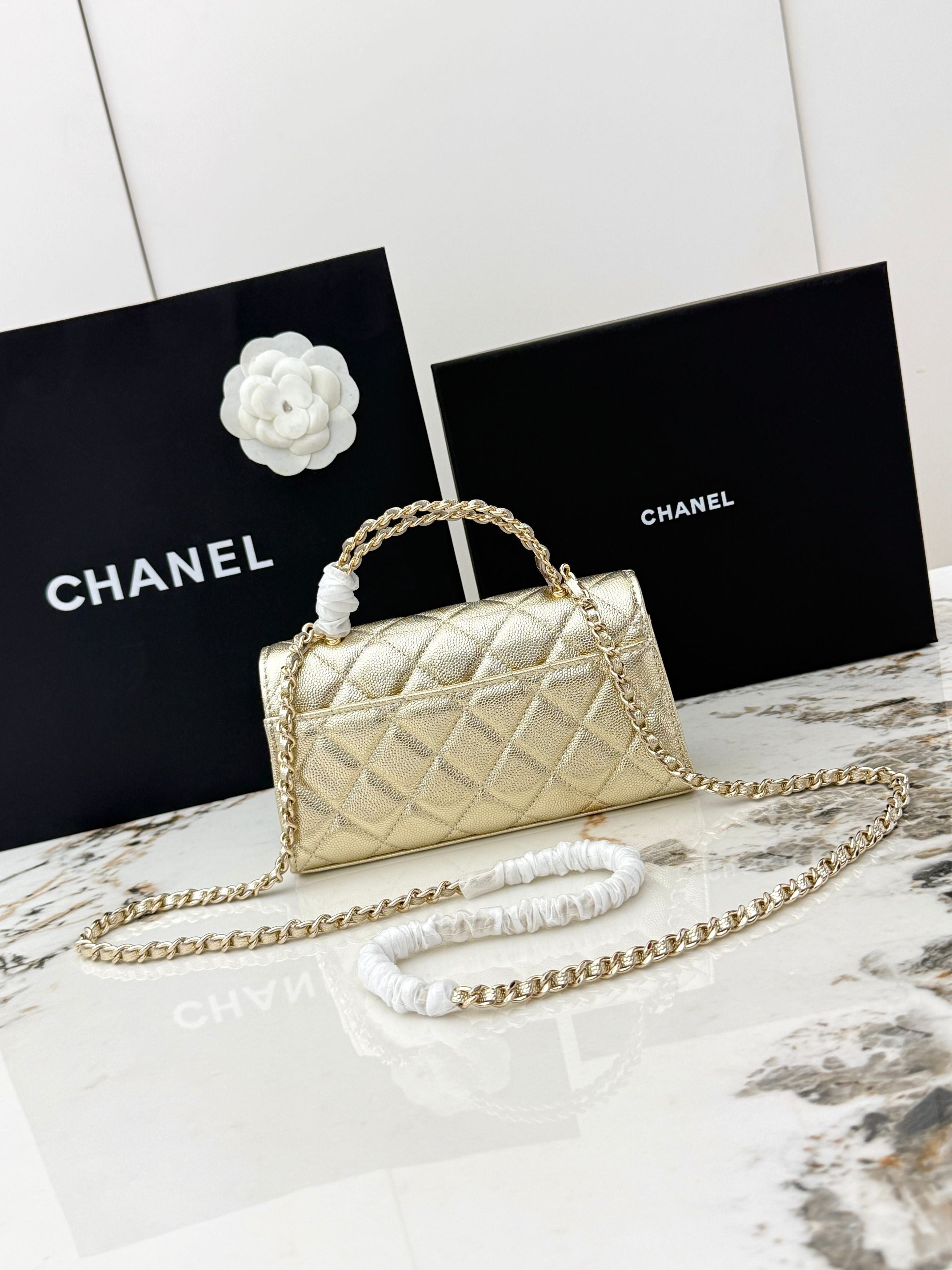 Chanel 25S Caviar Leather Kelly Handle Bag — Gold