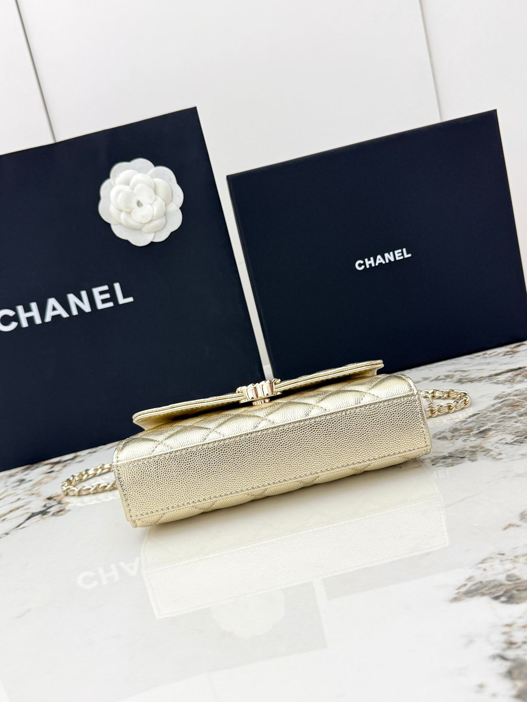 Chanel 25S Caviar Leather Kelly Handle Bag — Gold