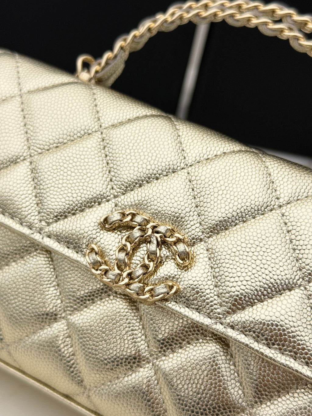 Chanel 25S Caviar Leather Kelly Handle Bag — Gold